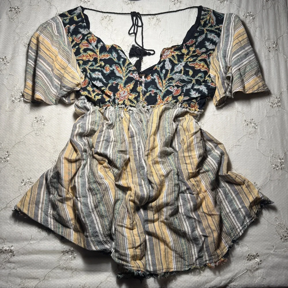 free people bohemian striped floral mini dress – size medium - Picture 1 of 6